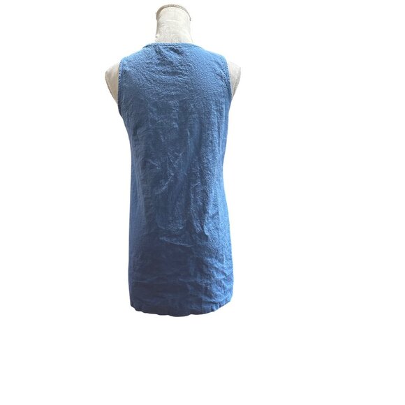 Casual Loose A Line Sleeveless Blue Button Detail Tunic Dress With Pockets Sz M - Picture 9 of 9